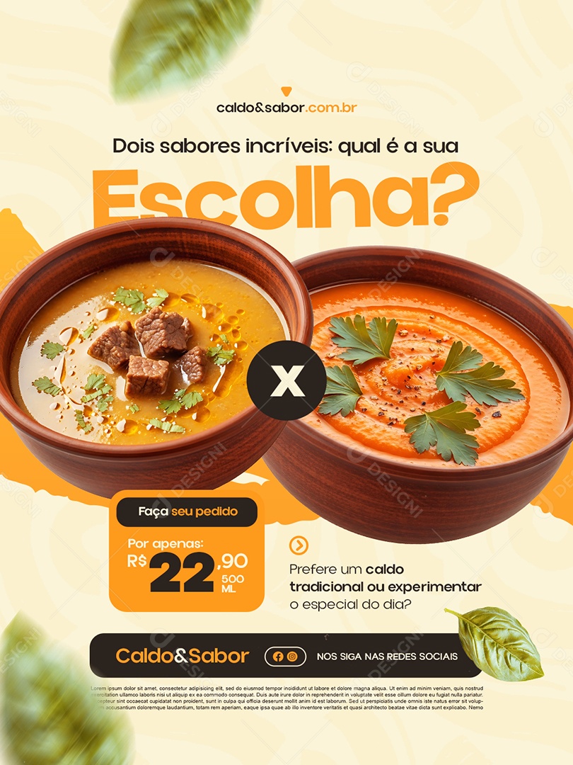 Caldo Quente Dois Sabores Incríveis Qual é a Sua Escolha Social Media PSD Editável