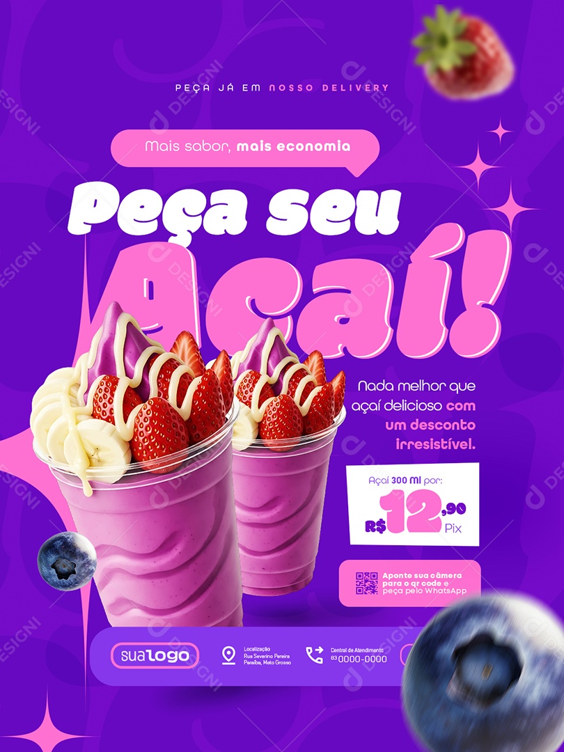 Açaiteria Peça Seu Açaí Social Media PSD Editável