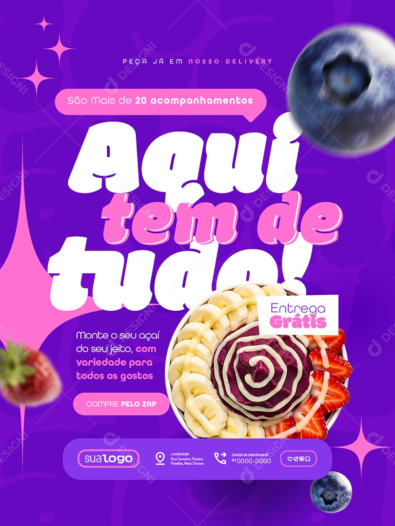 Açaiteria Aqui Tem de Tudo Social Media PSD Editávele