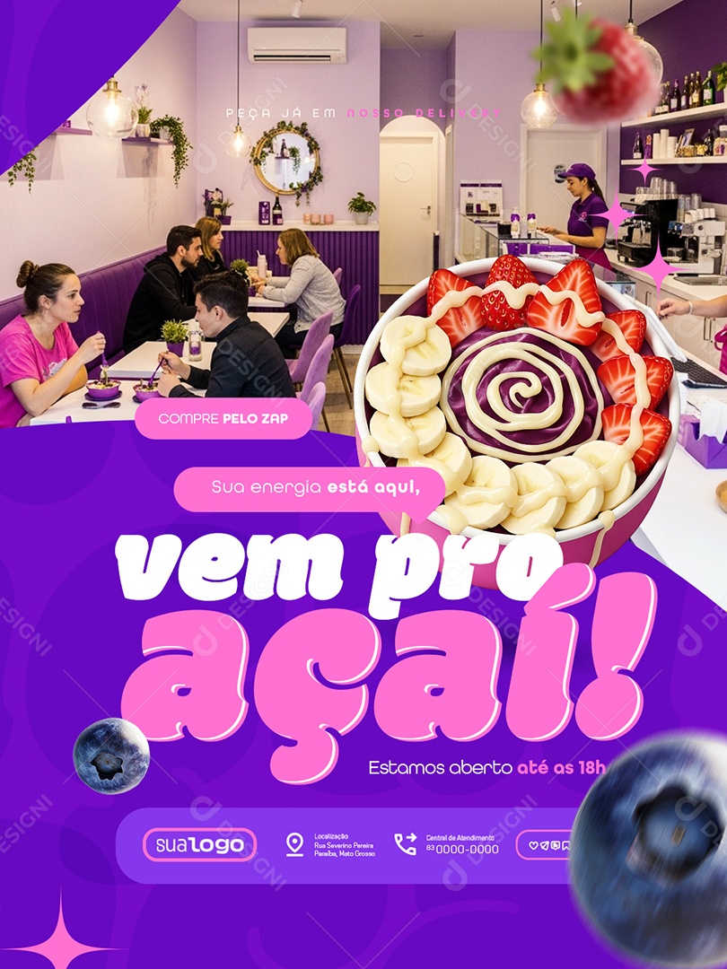 Açaiteria Vem Pro Açaí Social Media PSD Editável