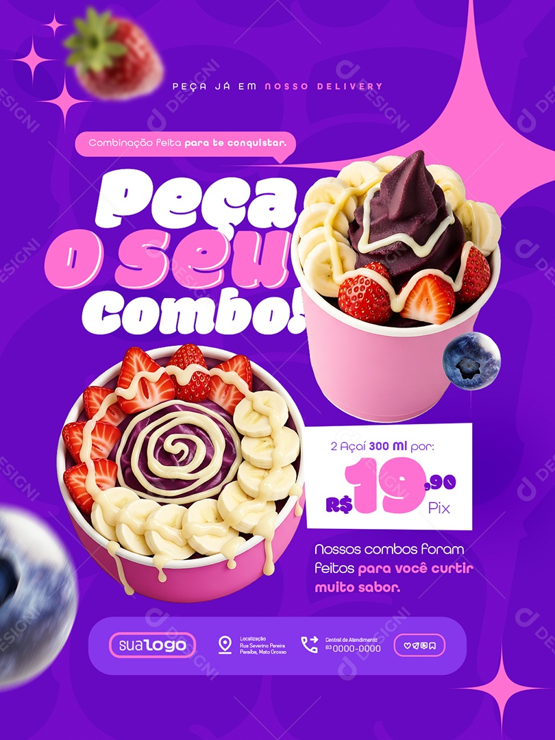 Açaiteria Peça o Seu Combo Social Media PSD Editável
