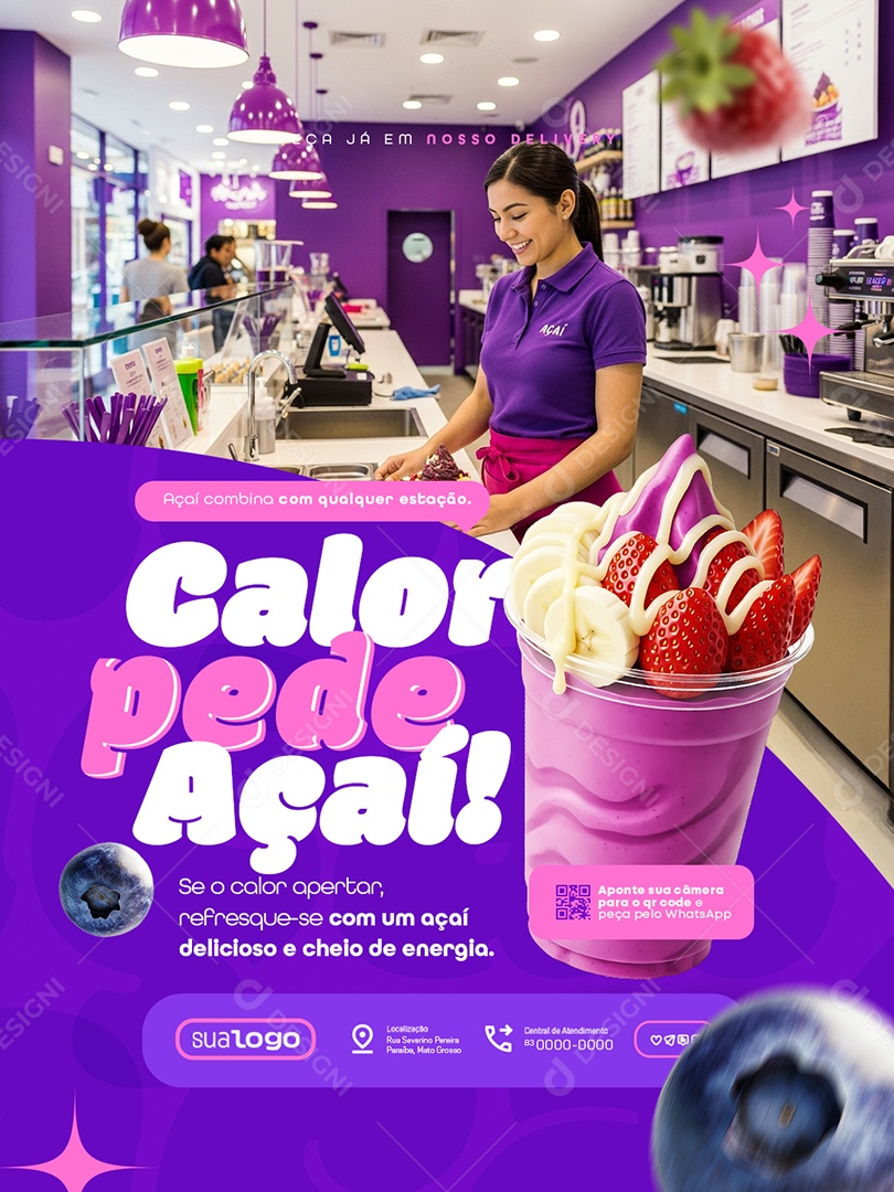 Açaiteria Calor Pede Açai Social Media PSD Editável