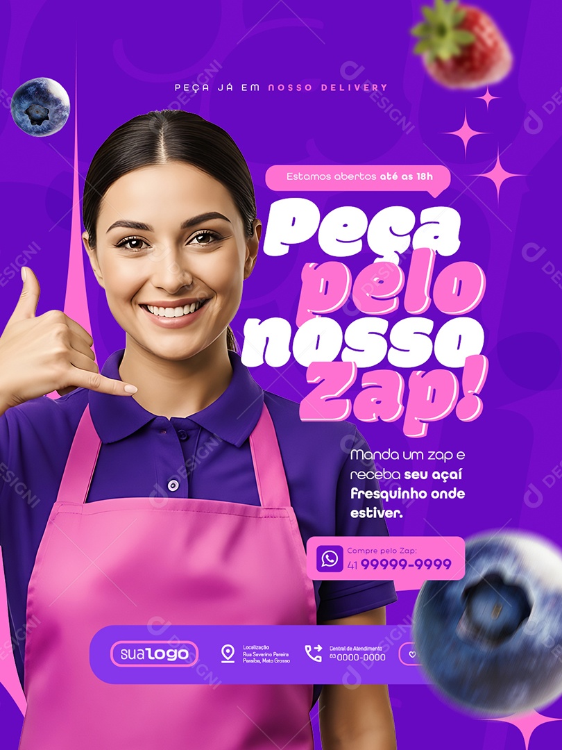 Açaiteria Peça Pelo Nosso Zap Social Media PSD Editável
