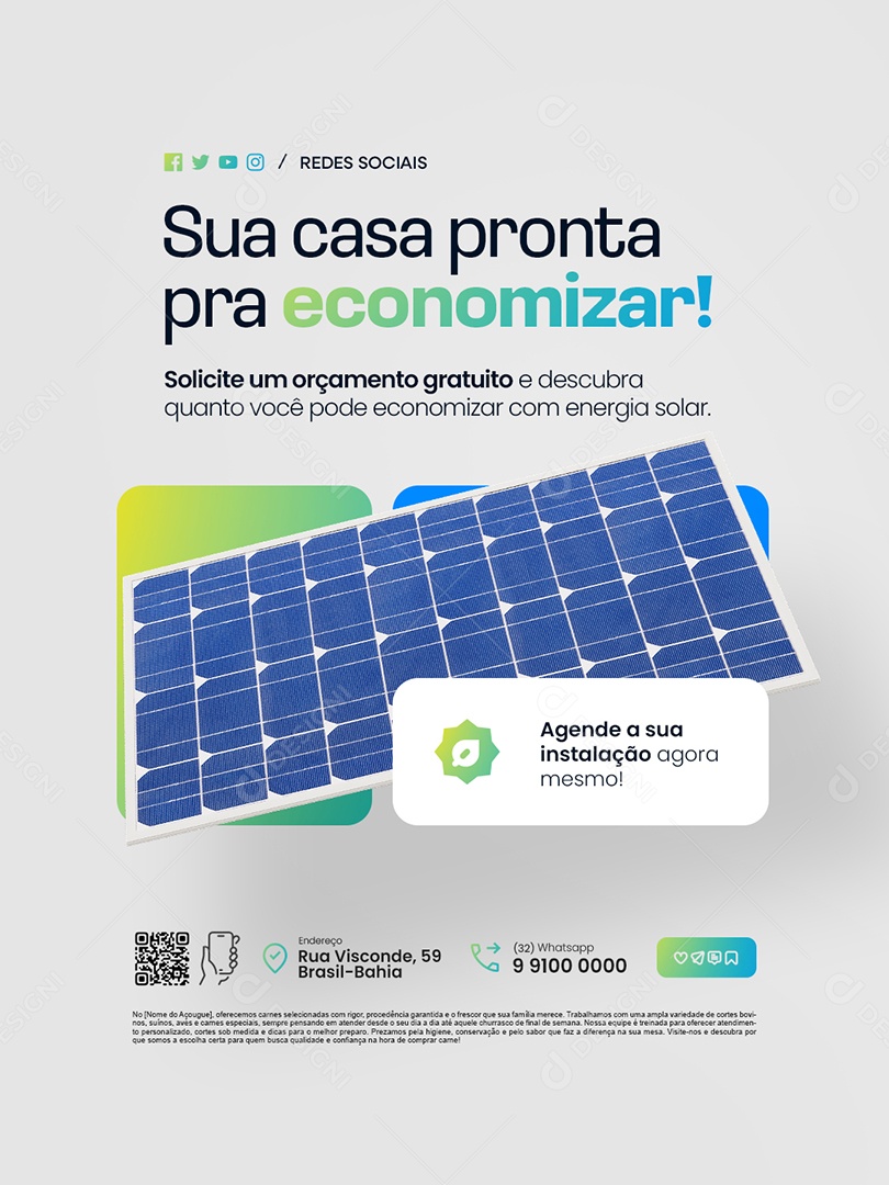 Energia Solar Sua Casa Pronta pra Economizar Social Media PSD Editável