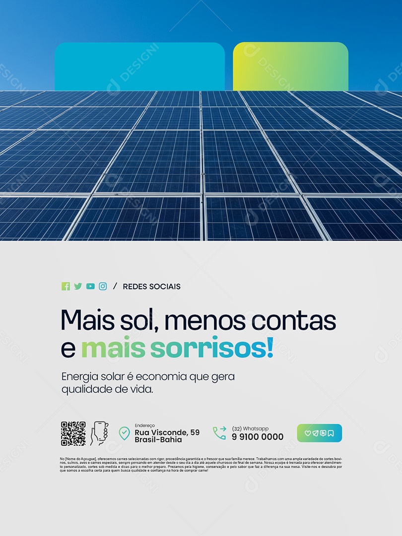 Energia Solar Mais Sol Menos Contas e Mais Sorrisos Social Media PSD Editável