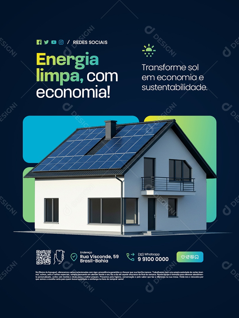 Energia Solar Energia Limpa com Economia Social Media PSD Editável