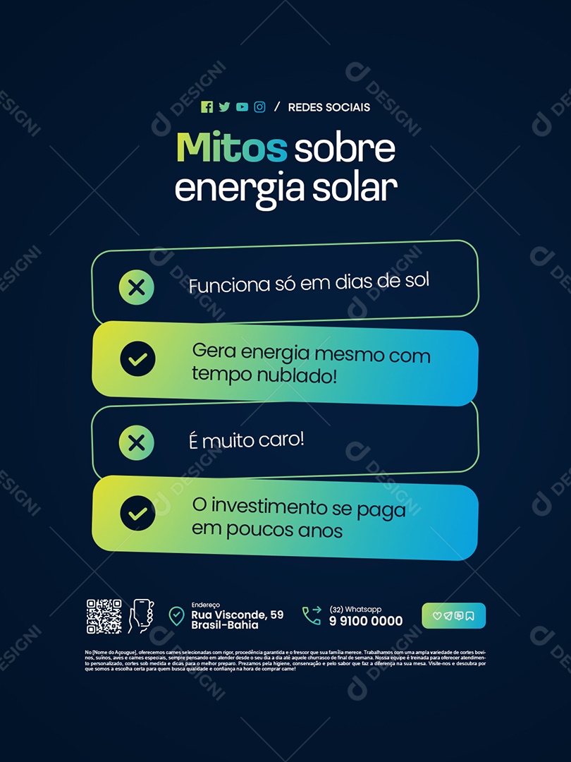 Mitos Sobre Energia Solar Social Media PSD Editável