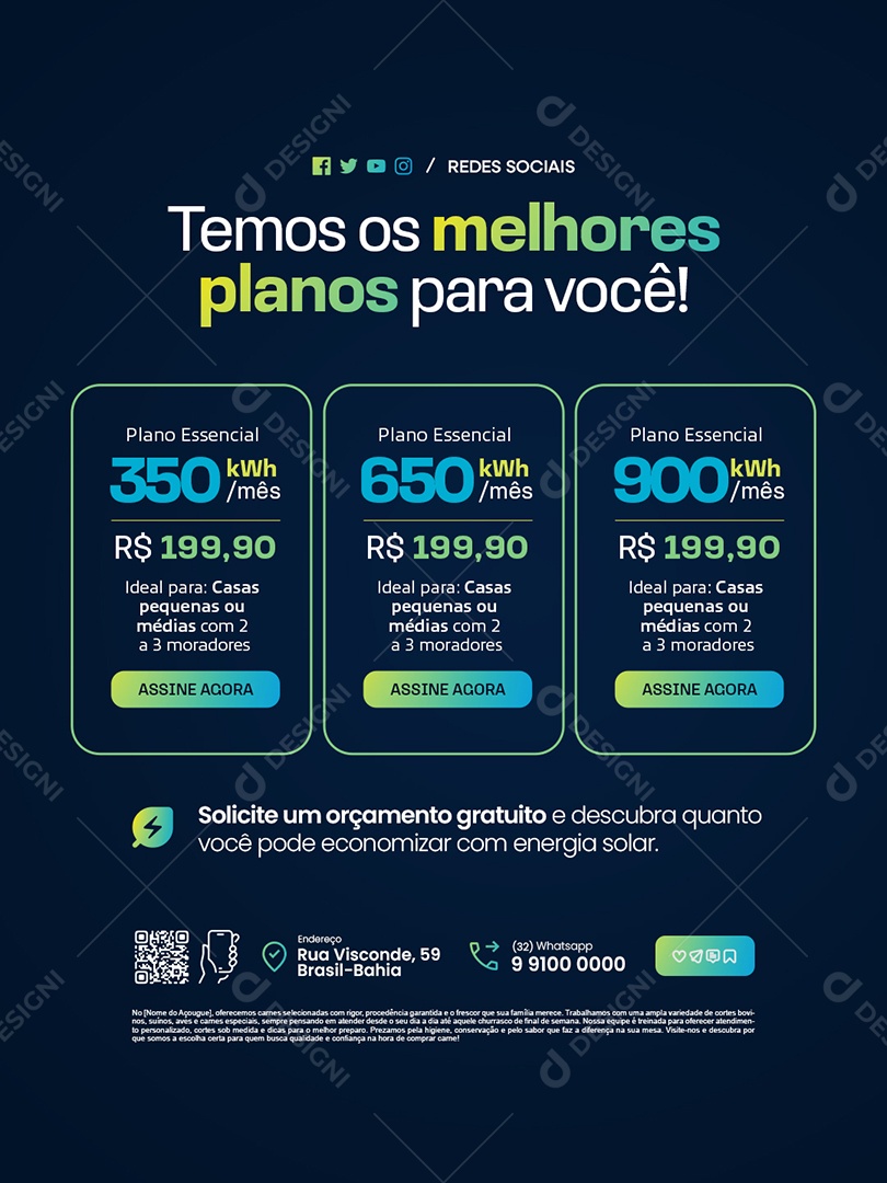 Energia Solar Temos Os Melhores Planos para Você Social Media PSD Editável