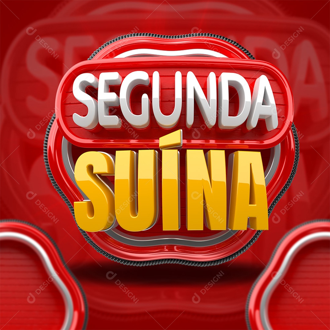 Segunda Suína Selo 3D Branco e Dourado para Composição PSD