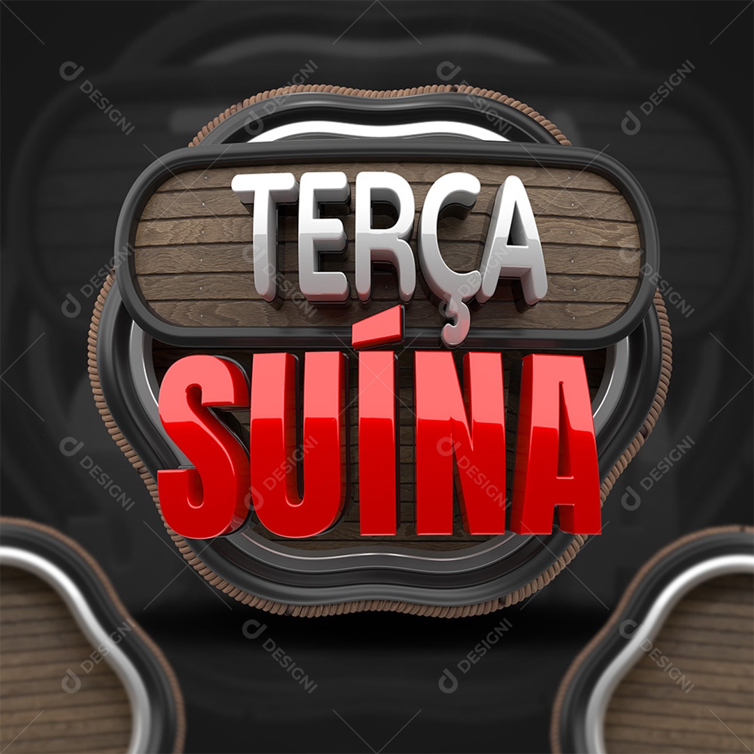 Terça Suína Selo 3D Branco e Vermelho para Composição PSD