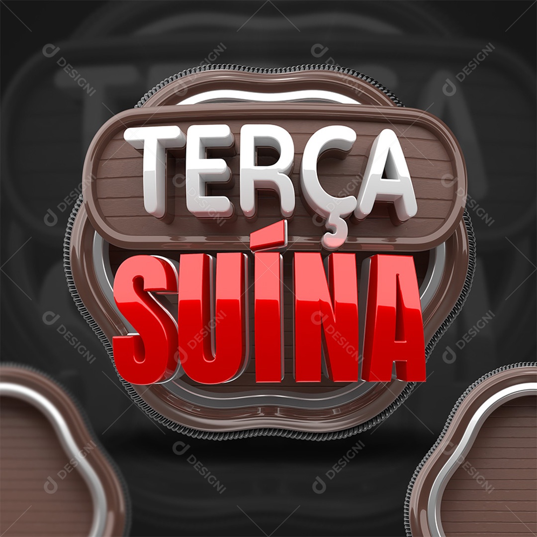 Terça Suína Selo 3D Branco e Vermelho para Composição PSD