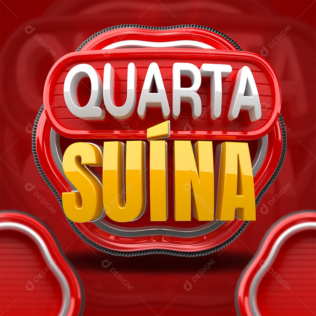 Quarta Suína Selo 3D Branco e Dourado para Composição PSD