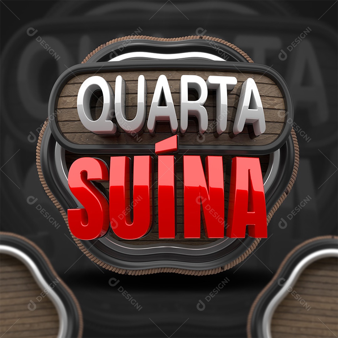 Quarta Suína Selo 3D Branco e Vermelho para Composição PSD