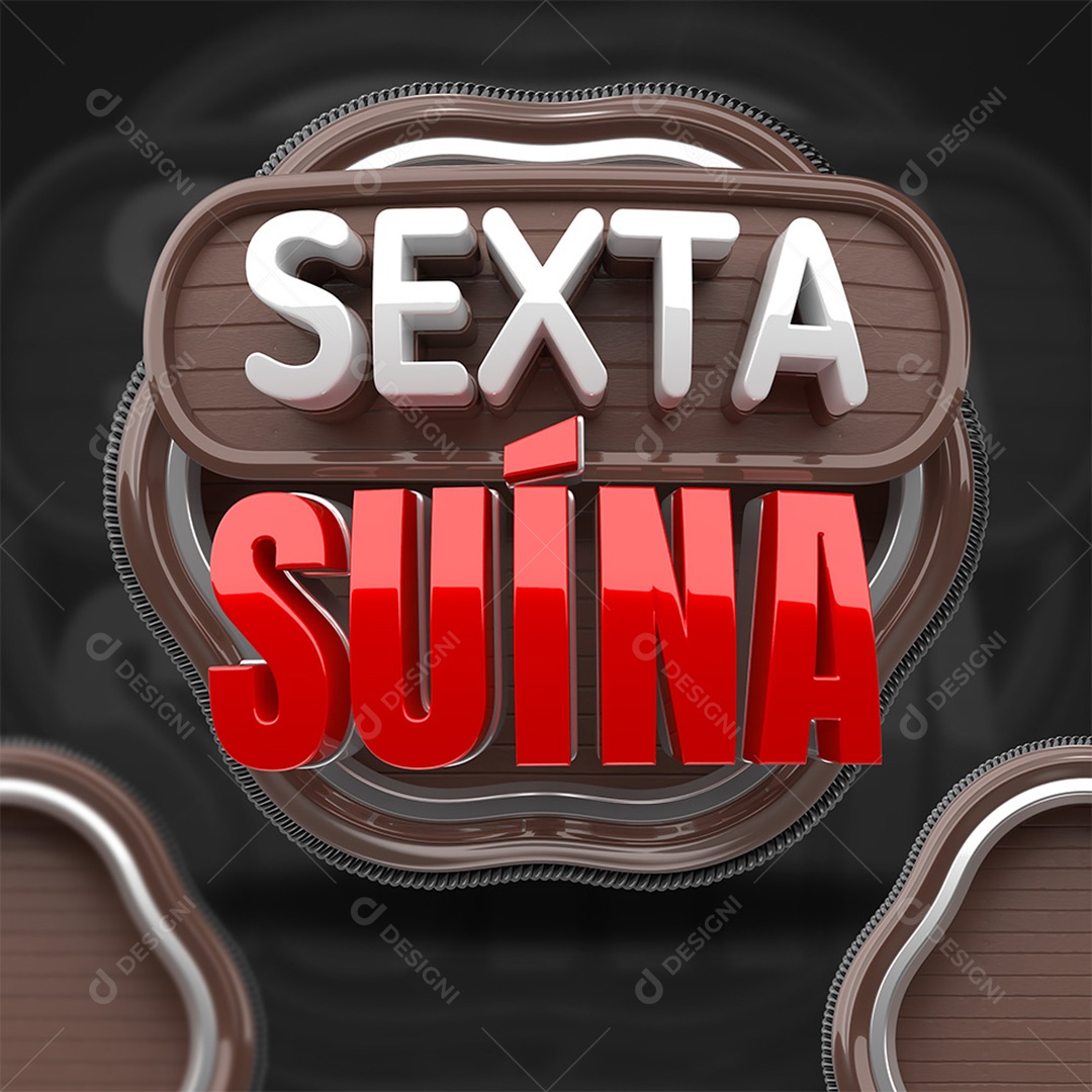 Sexta Suína Selo 3D Branco e Vermelho para Composição PSD