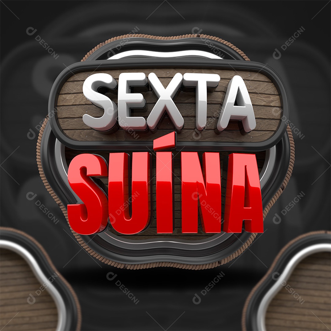 Sexta Suína Selo 3D Branco e Vermelho para Composição PSD