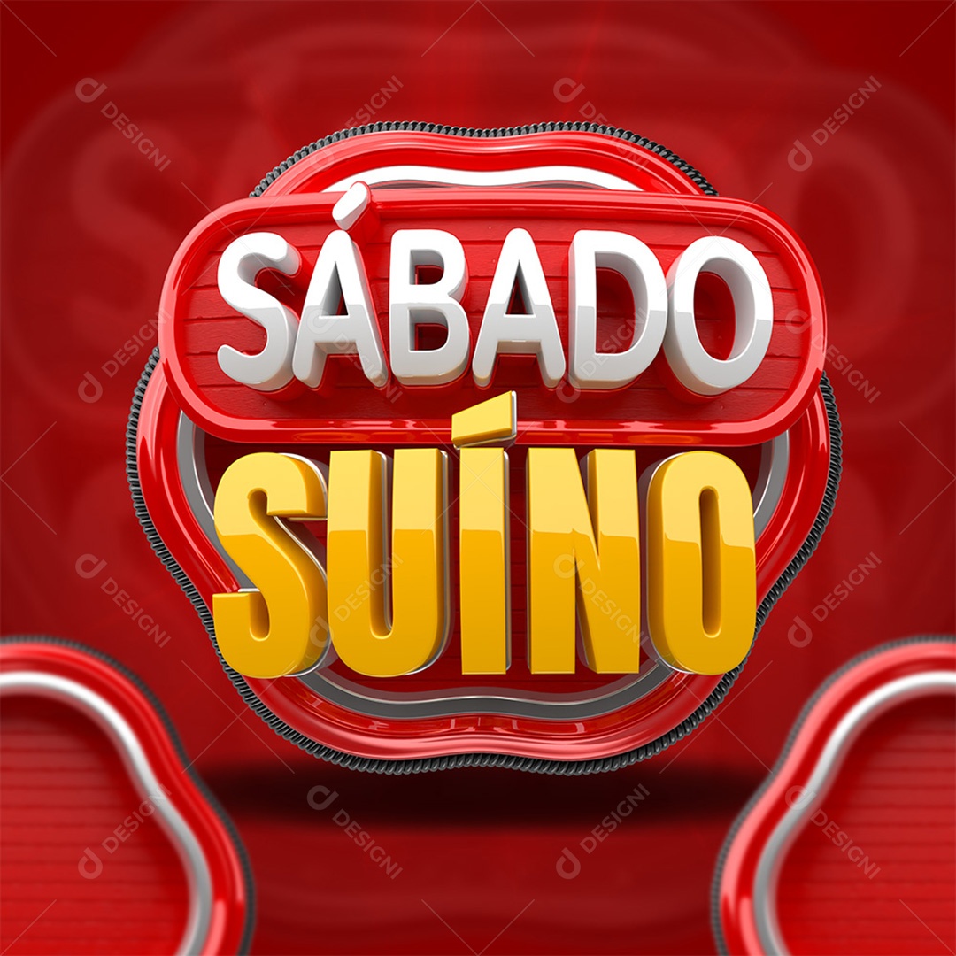 Sábado Suíno Selo 3D Branco e Dourado para Composição PSD