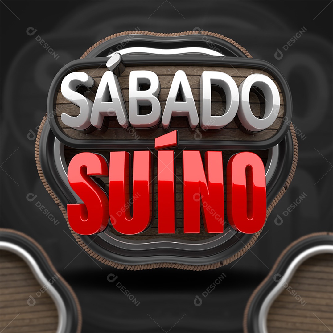 Sábado Suíno Selo 3D Branco e Vermelho para Composição PSD