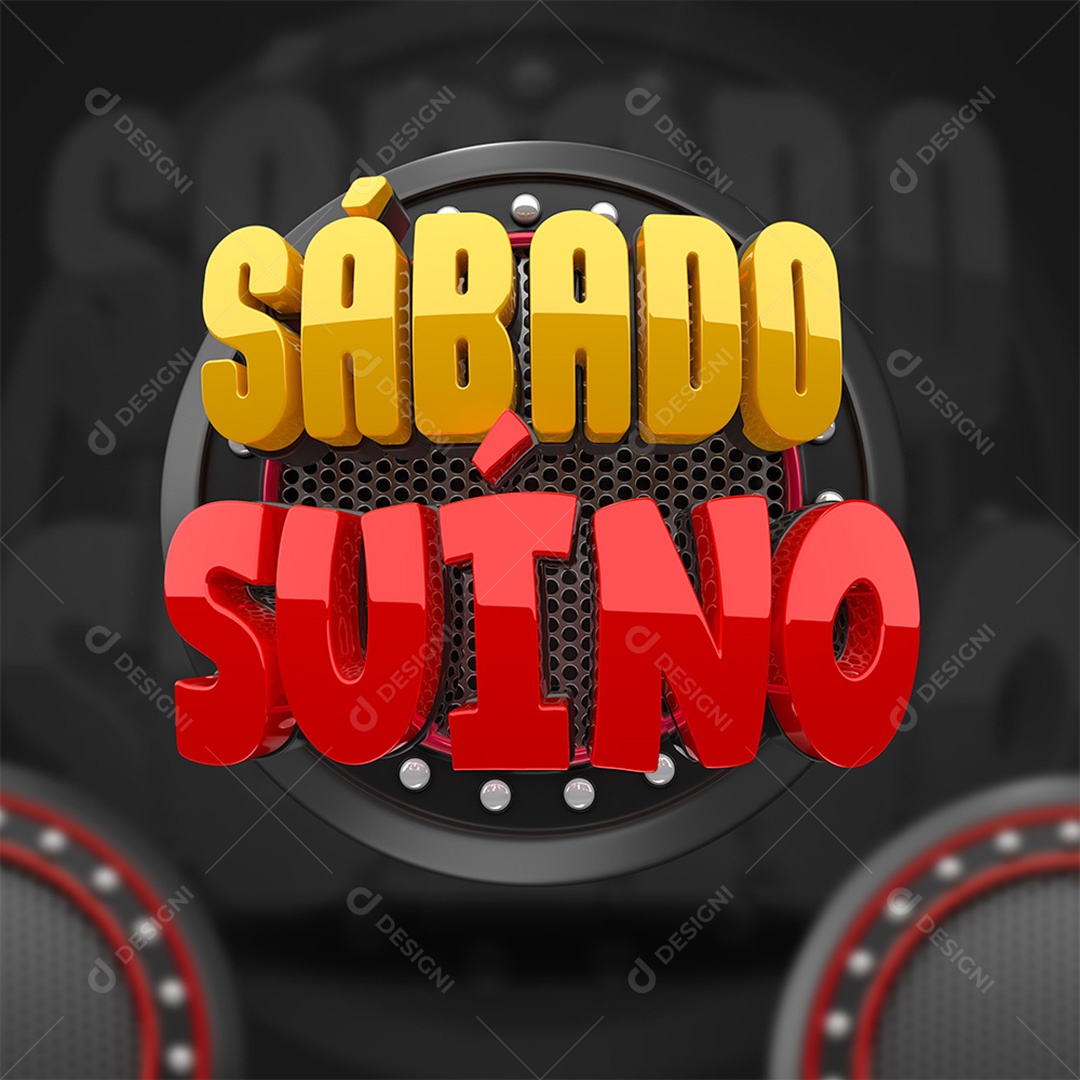 Sábado Suíno Selo 3D Dourado e Vermelho para Composição PSD