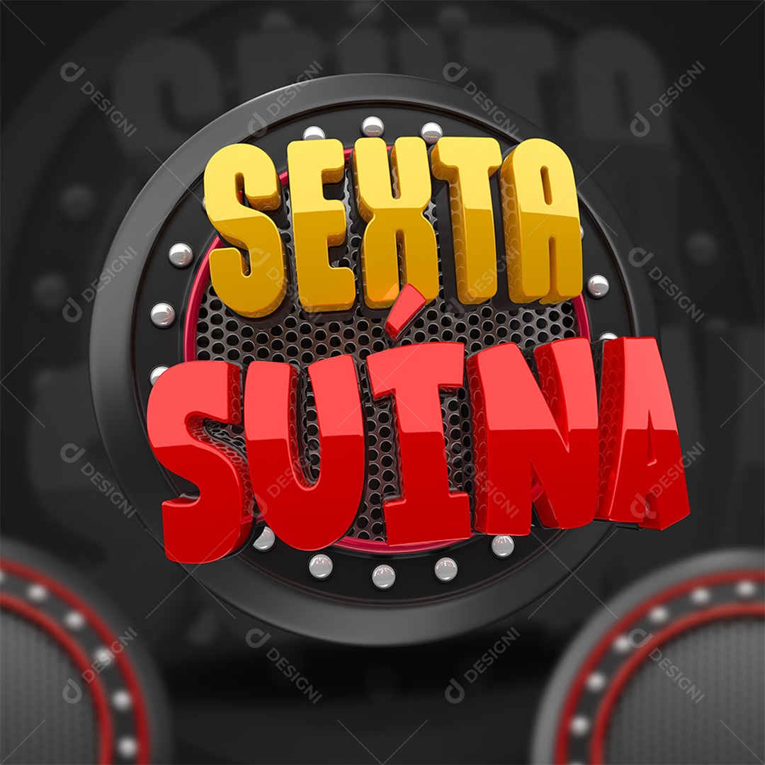 Sexta Suína Selo 3D Dourado e Vermelho para Composição PSD