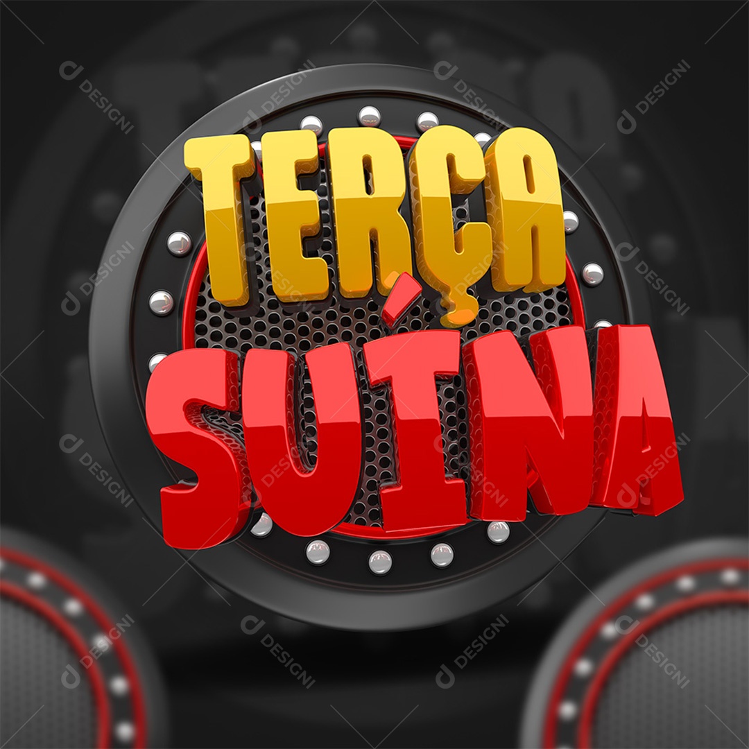 Terça Suína Selo 3D Dourado e Vermelho para Composição PSD