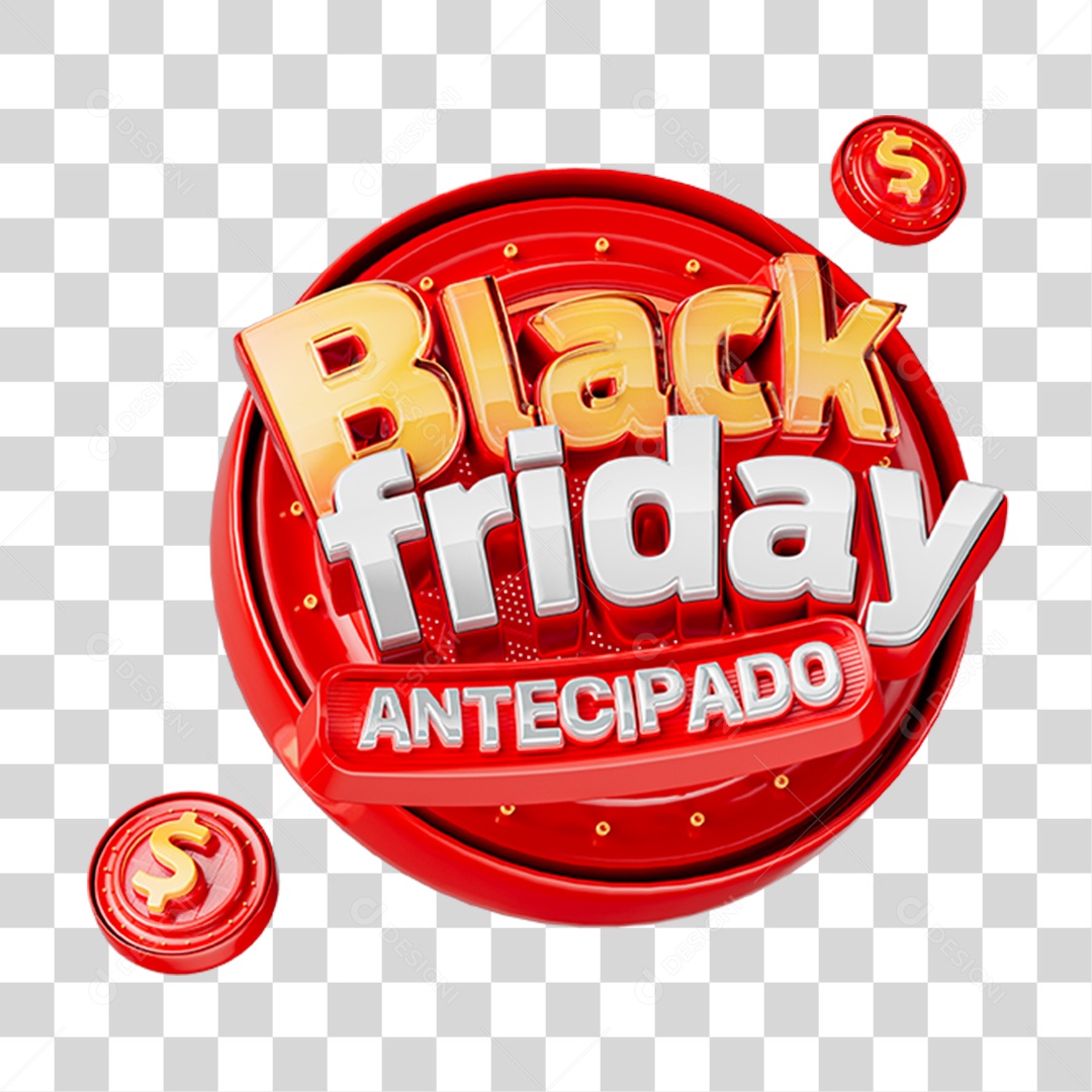 Arte Black Friday Antecipado Vermelho em Estilo 3D com Moedas PNG Transparente