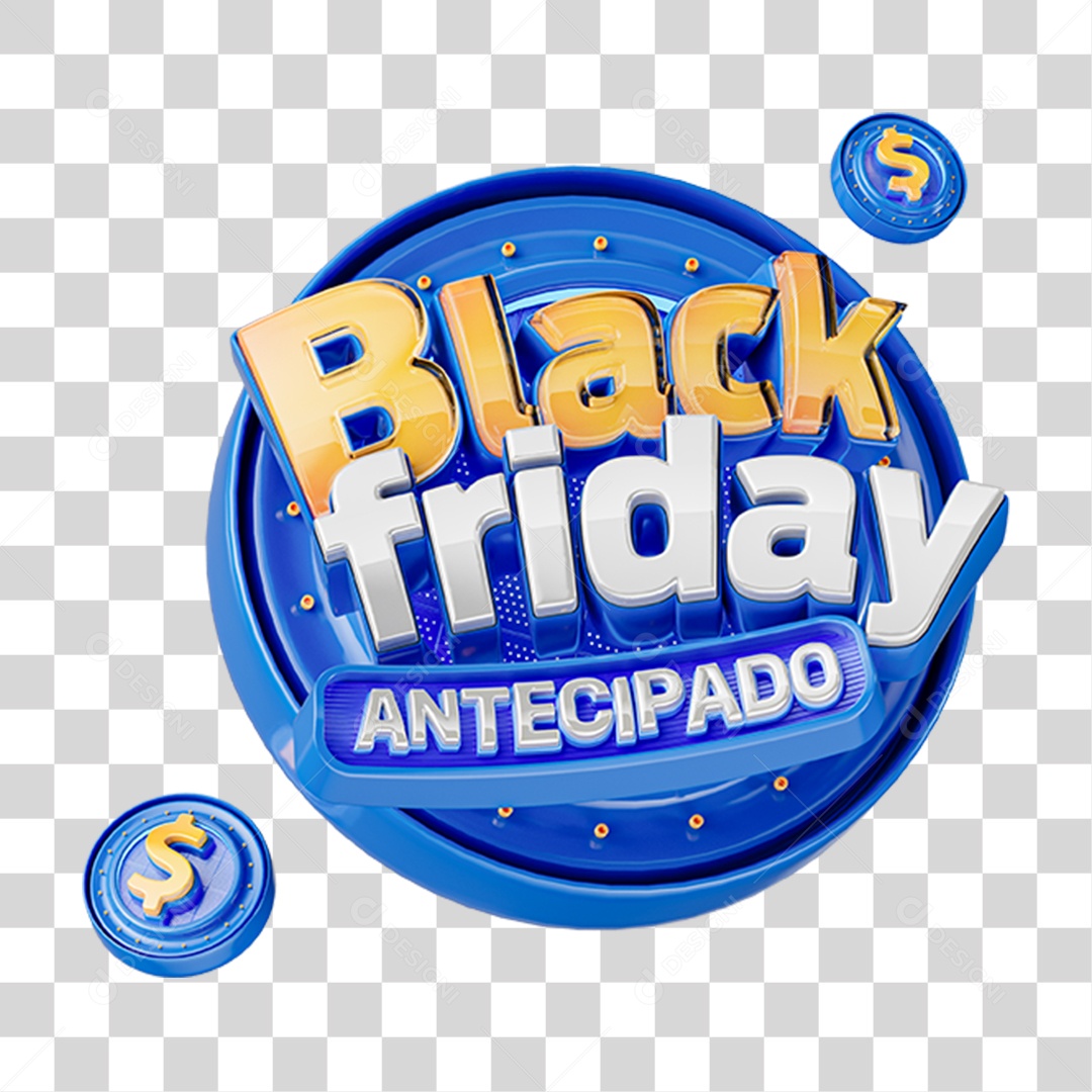Selo 3D Black Friday Antecipada PNG Transparente