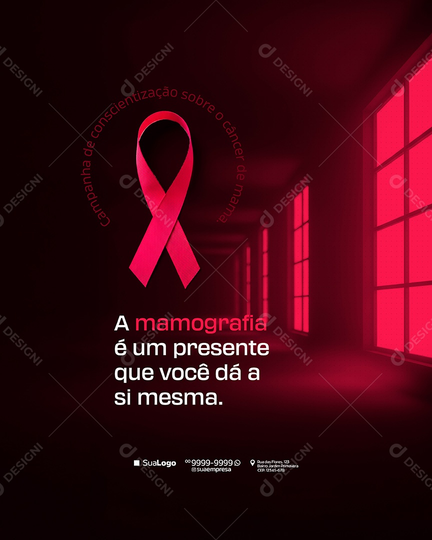 Campanha Outubro Rosa Cancer de Mama a Mamografia é um Presente Social Media PSD Editavel