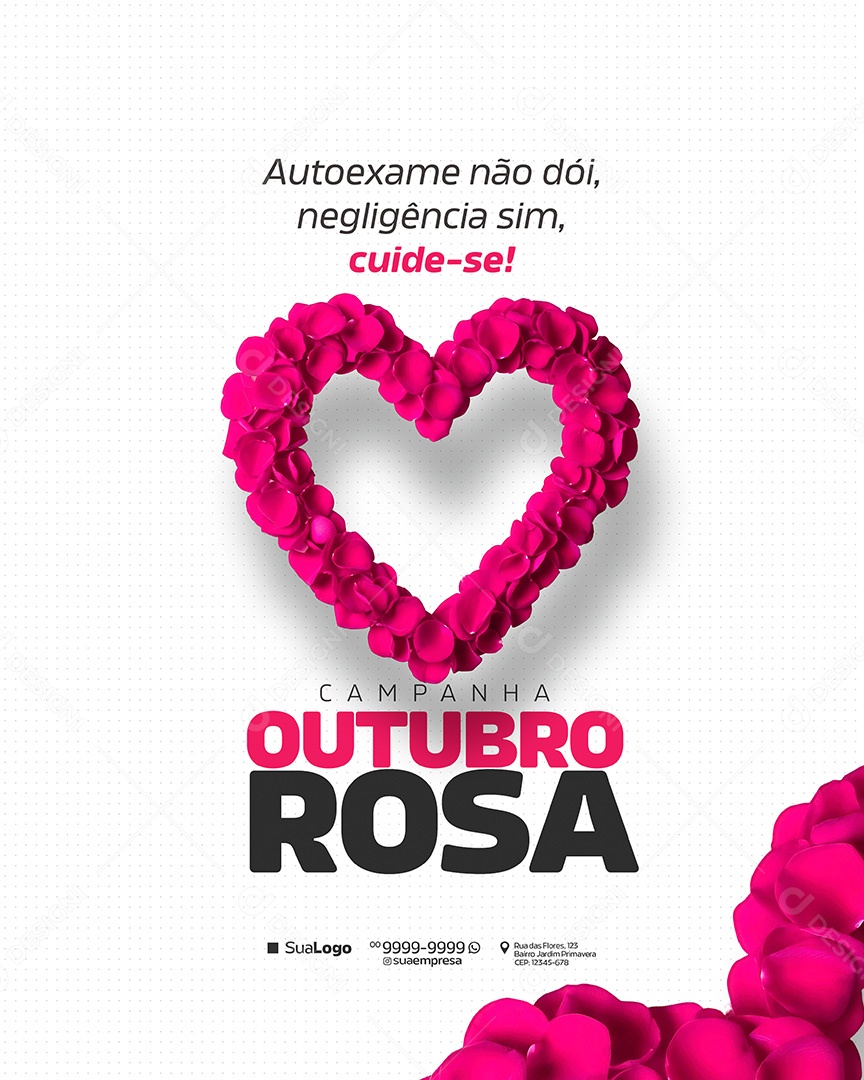 Campanha Outubro Rosa Cancer de Mama Autoexame Não Dói Social Media PSD Editavel