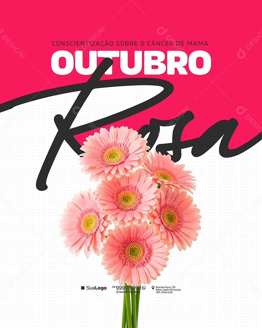 Campanha Outubro Rosa Cancer de Mama Concientização sobre o Cãncer Social Media PSD Editavel