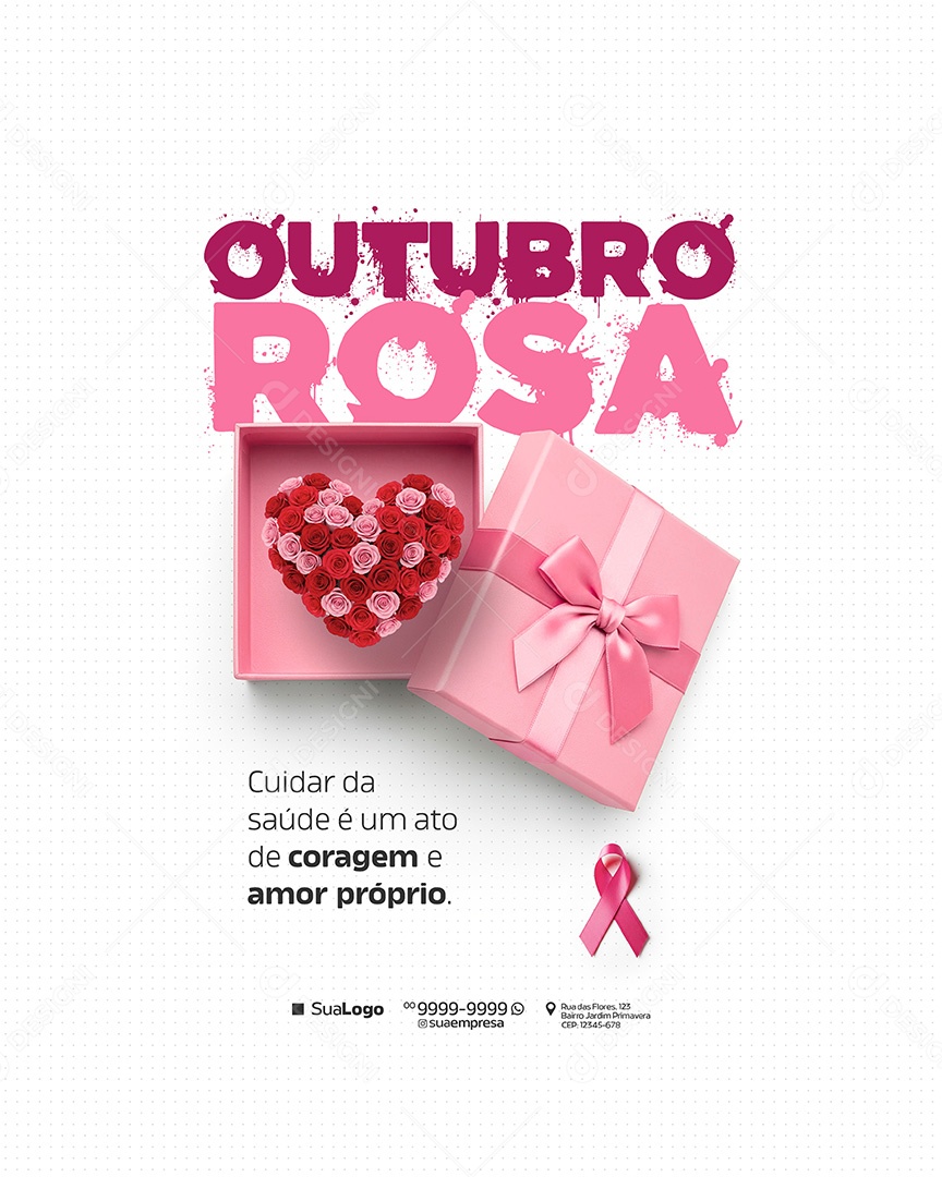 Campanha Outubro Rosa Cancer de Mama Cuidar da Saúde Social Media PSD Editavel