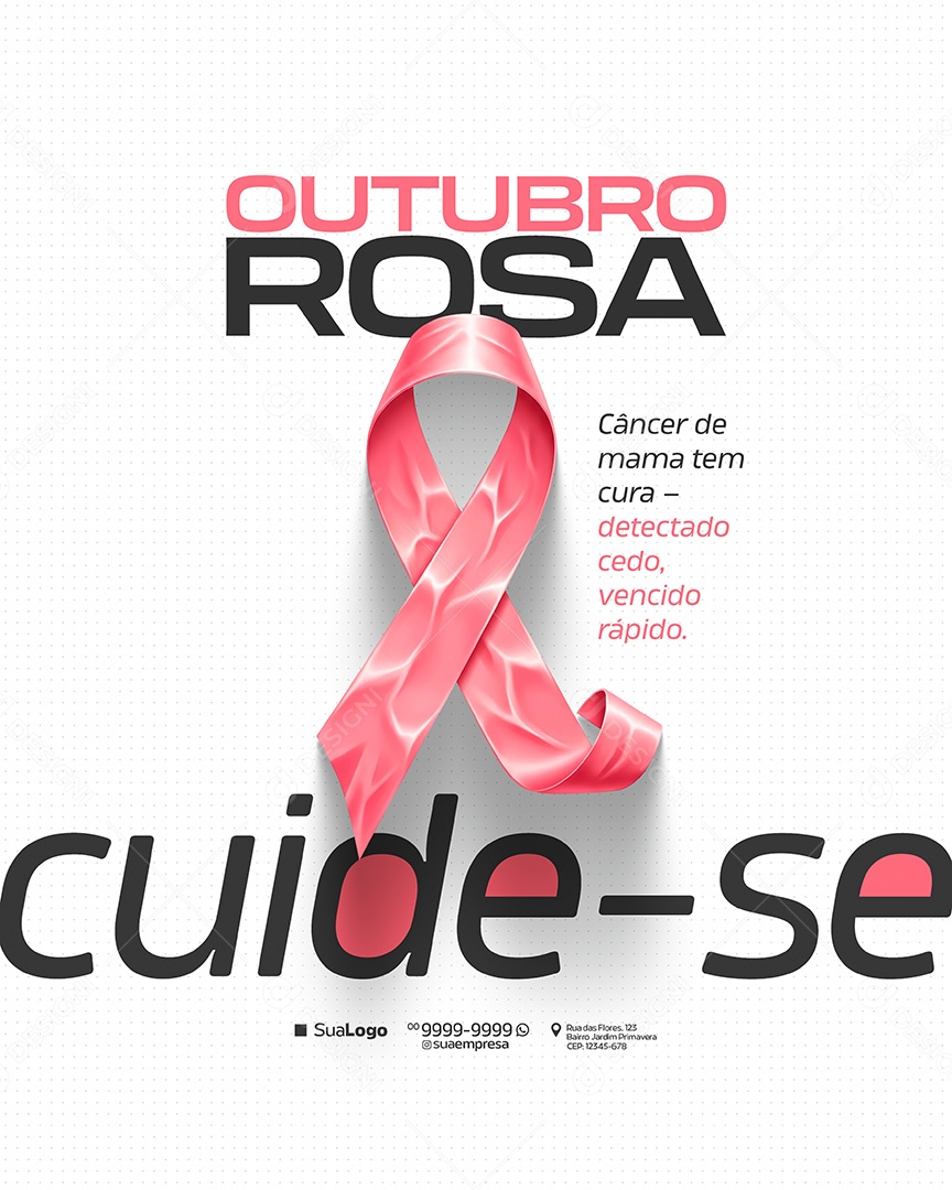 Campanha Outubro Rosa Cancer de Mama Cuide-se Social Media PSD Editavel