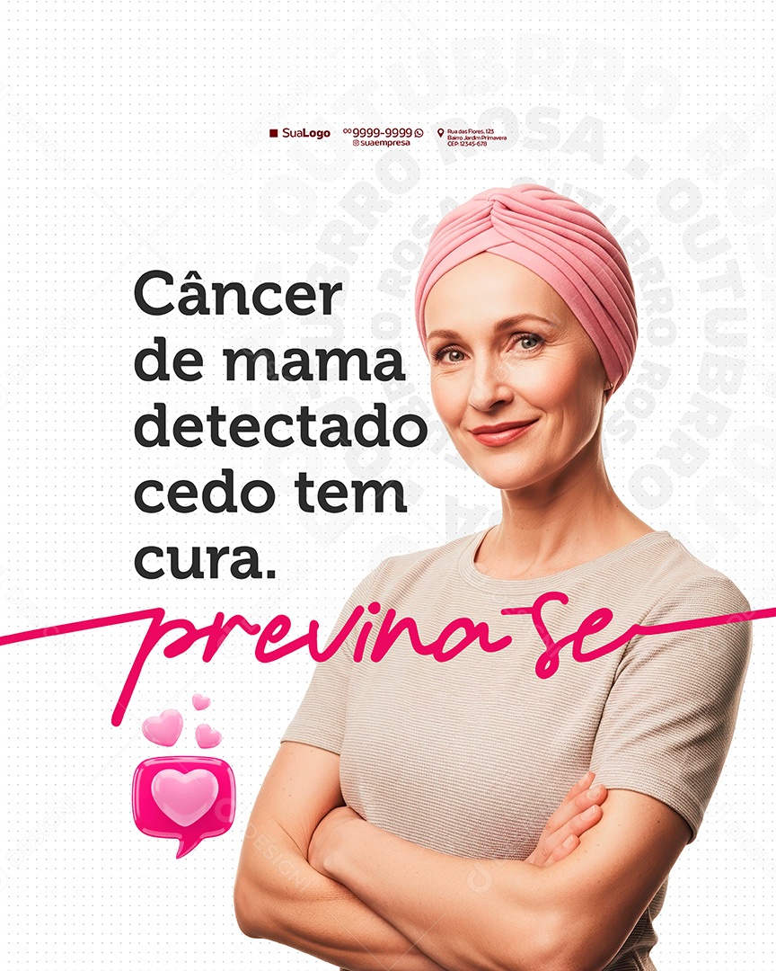 Campanha Outubro Rosa Cancer de Mama Detectado cedo tem Cura Social Media PSD Editavel