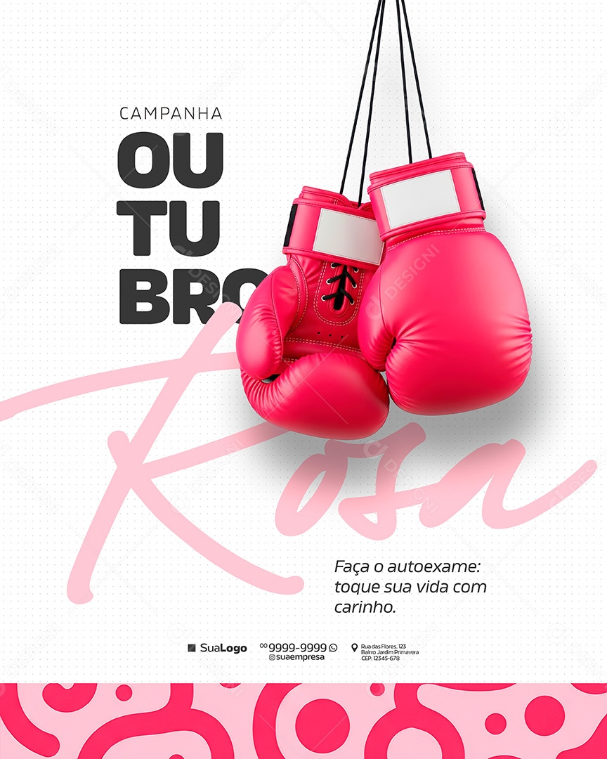 Campanha Outubro Rosa Cancer de Mama Faça o Autoexame toque sua Vida Social Media PSD Editavel