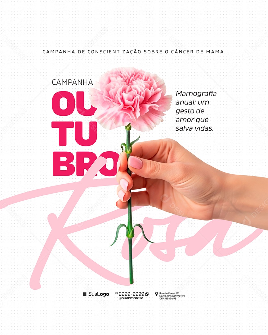 Campanha Outubro Rosa Cancer de Mama Mamografia Anual Social Media PSD Editavel