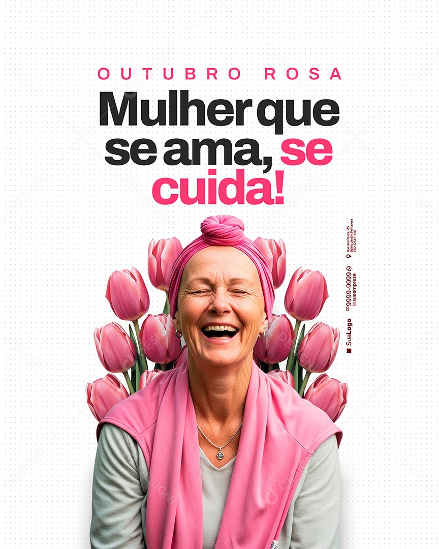 Campanha Outubro Rosa Cancer de Mama Mulher que se Ama se Cuida Rosa Social Media PSD Editavel