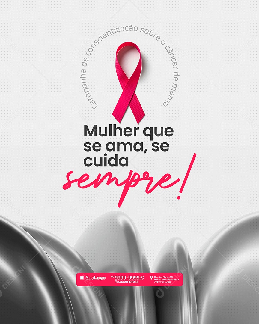 Campanha Outubro Rosa Cancer de Mama Mulher que se Ama se Cuida Social Media PSD Editavel