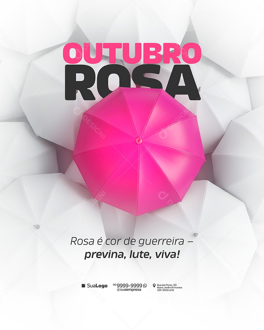 Campanha Outubro Rosa Cancer de Mama Rosa é Cor de Guerreira Social Media PSD Editavel