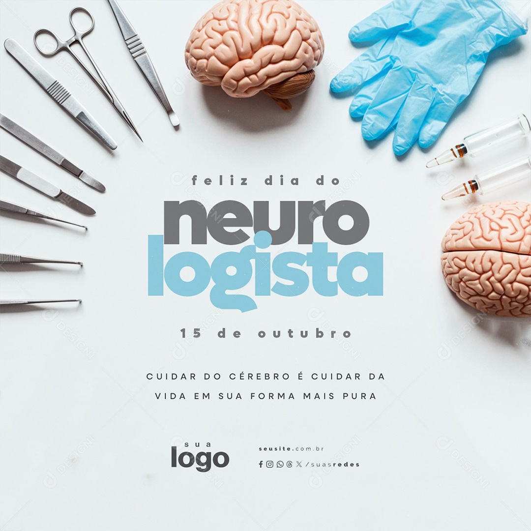 Feliz Dia do Neurologista 15 de Outubro Cuidar do Cérebro Social Media PSD Editável