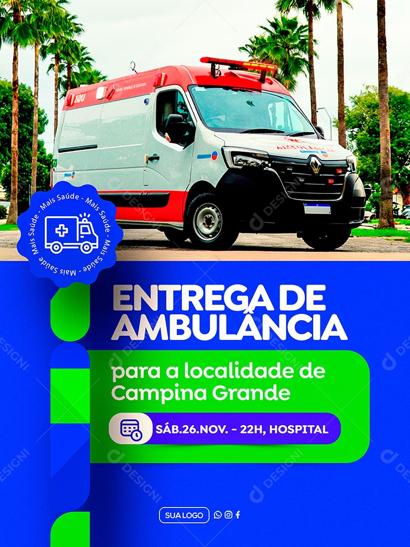 Prefeitura Entrega de Ambulâncias Social Media PSD Editável