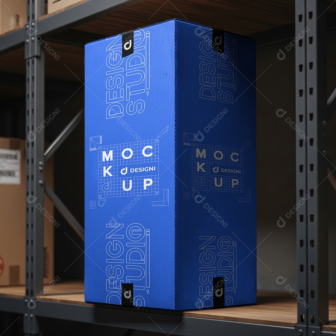 Mockup Caixa de Papelao no Estoque PSD Editável