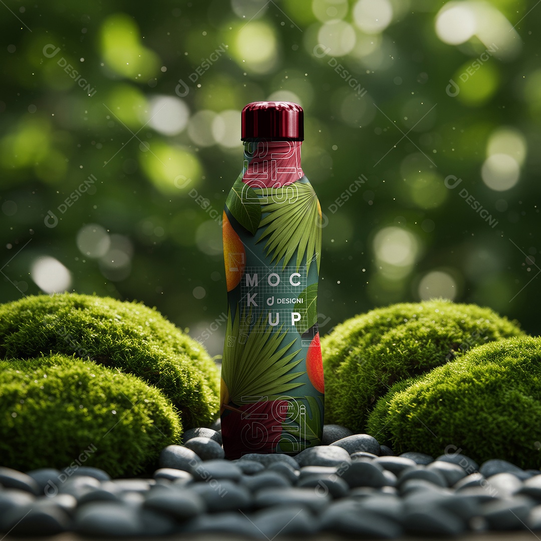 Mockup Garrafa de Metal na Natureza PSD Editável