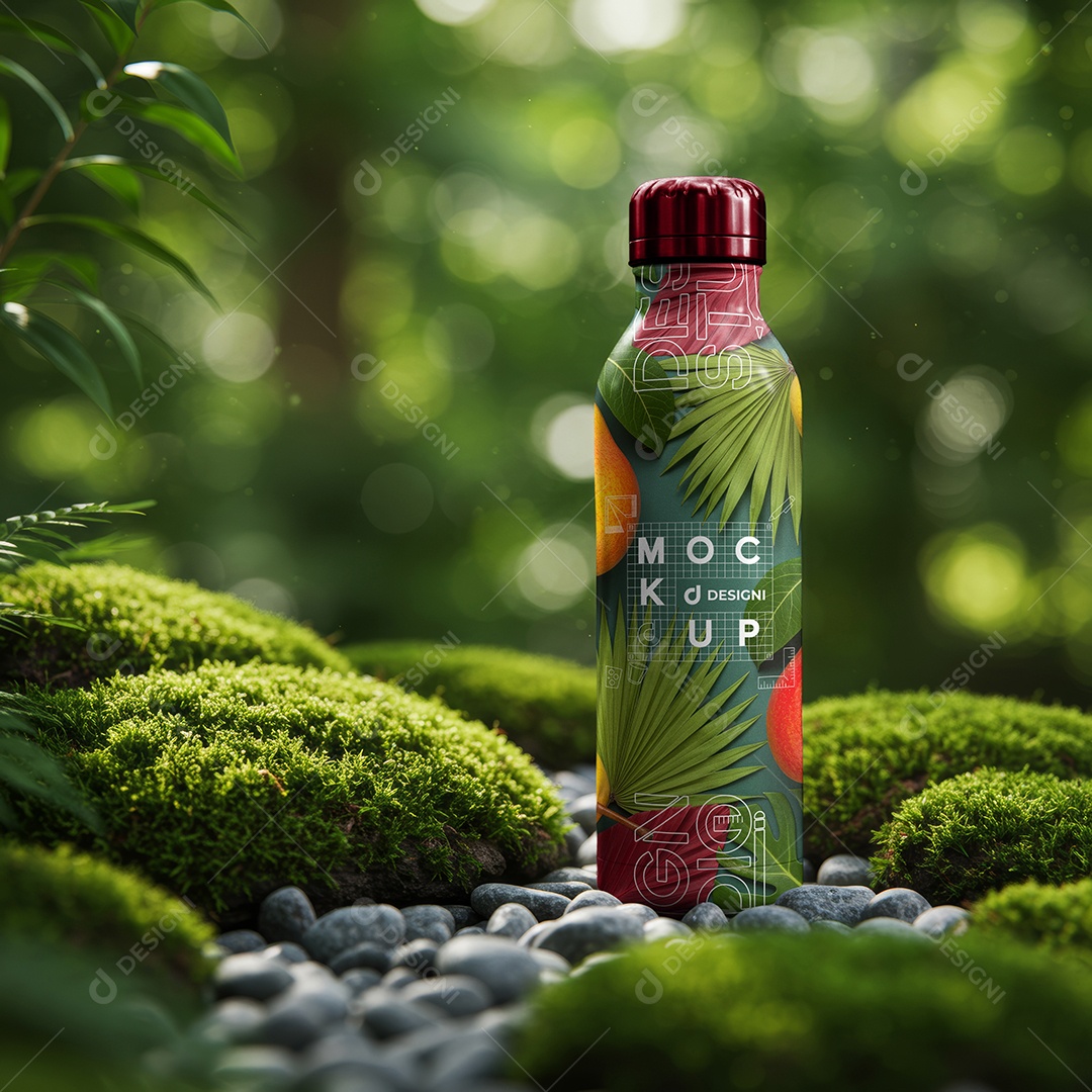 Mockup Garrafa de Metal na Natureza PSD Editável