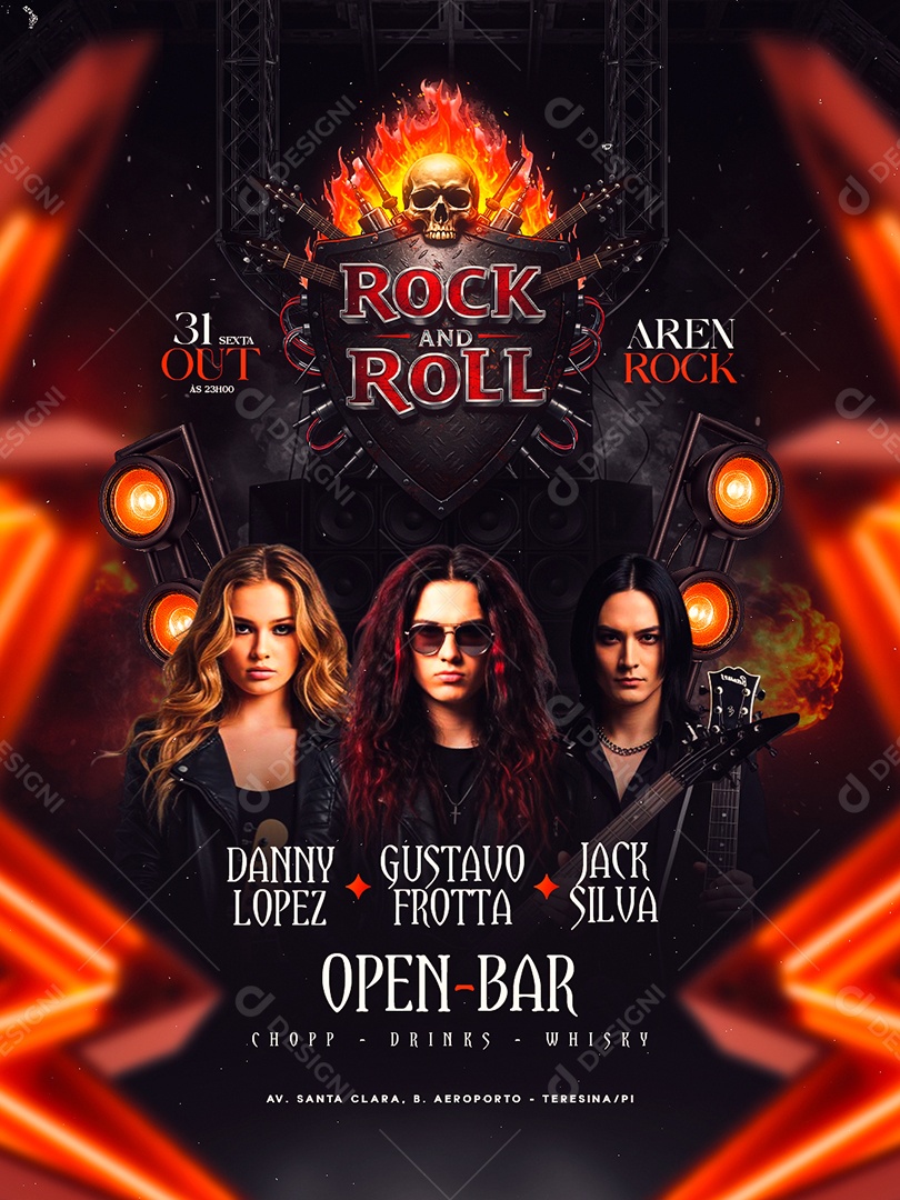 Flyer Rock And Roll Social Media PSD Editável