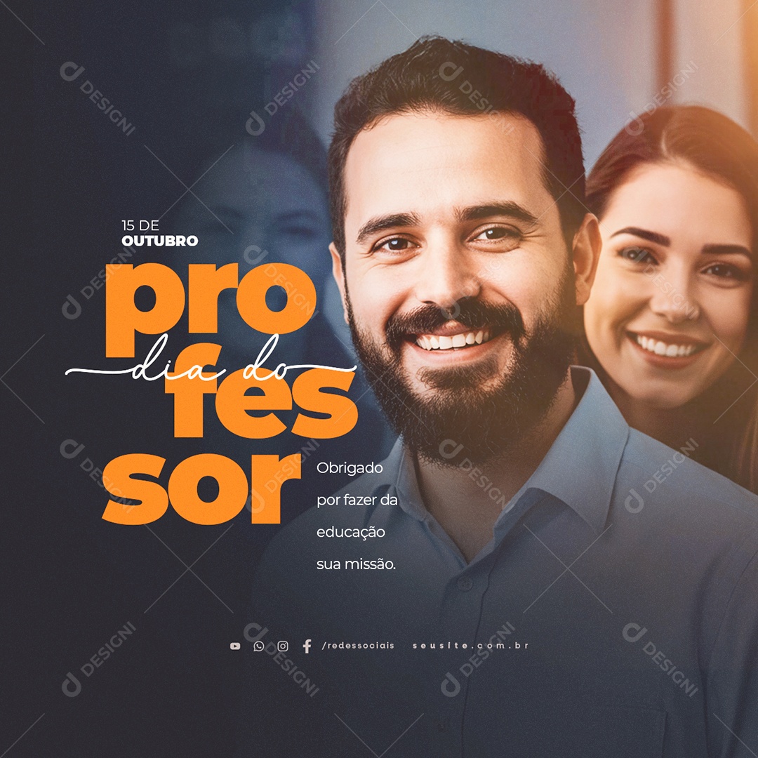 Dia do Professor 15 de Outubro Obrigado Social Media PSD Editável