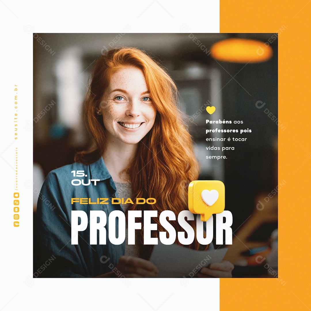 Feliz Dia do Professor 15 de Outubro Parabéns Aos Professores Social Media PSD Editável