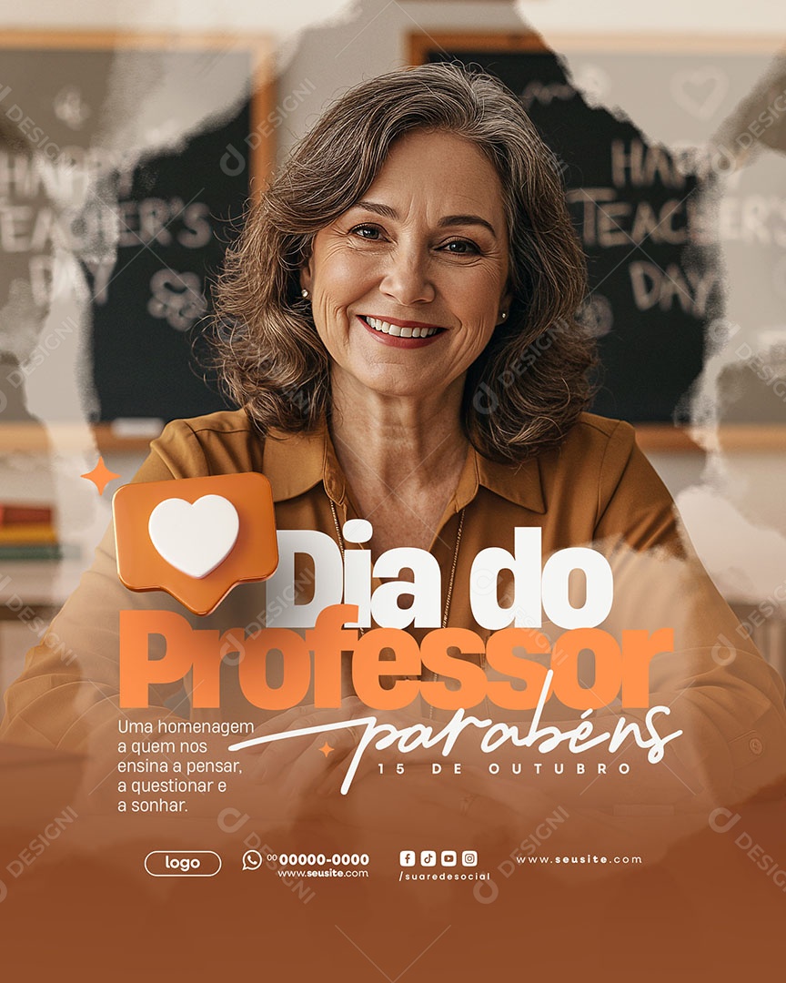 Dia do Professor 15 de Outubro Parabéns Social Media PSD Editável