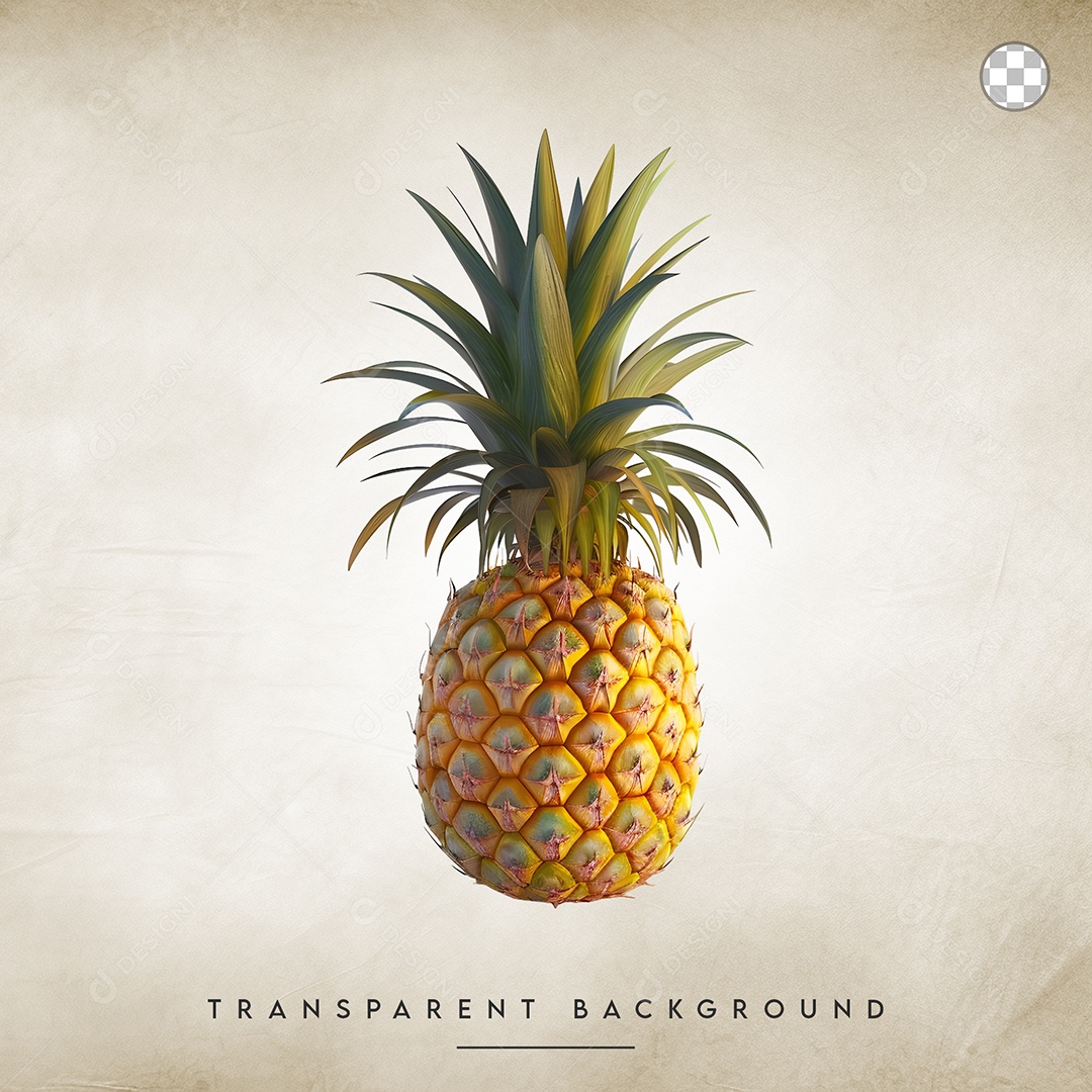 Elemento 3D Abacaxi Maduro para Composição PSD