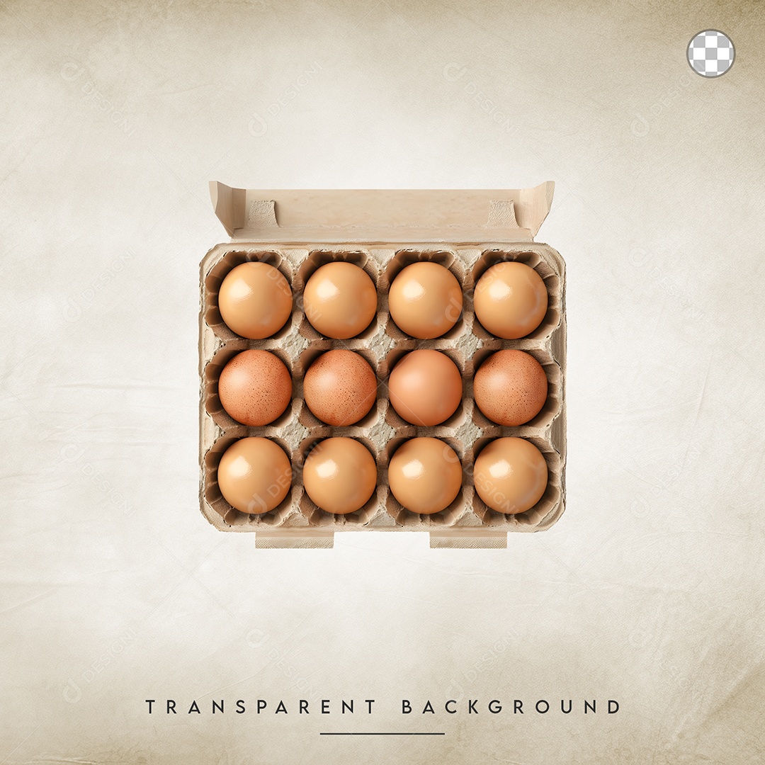 Elemento 3D Cartela de Ovo Marrom para Composição PSD