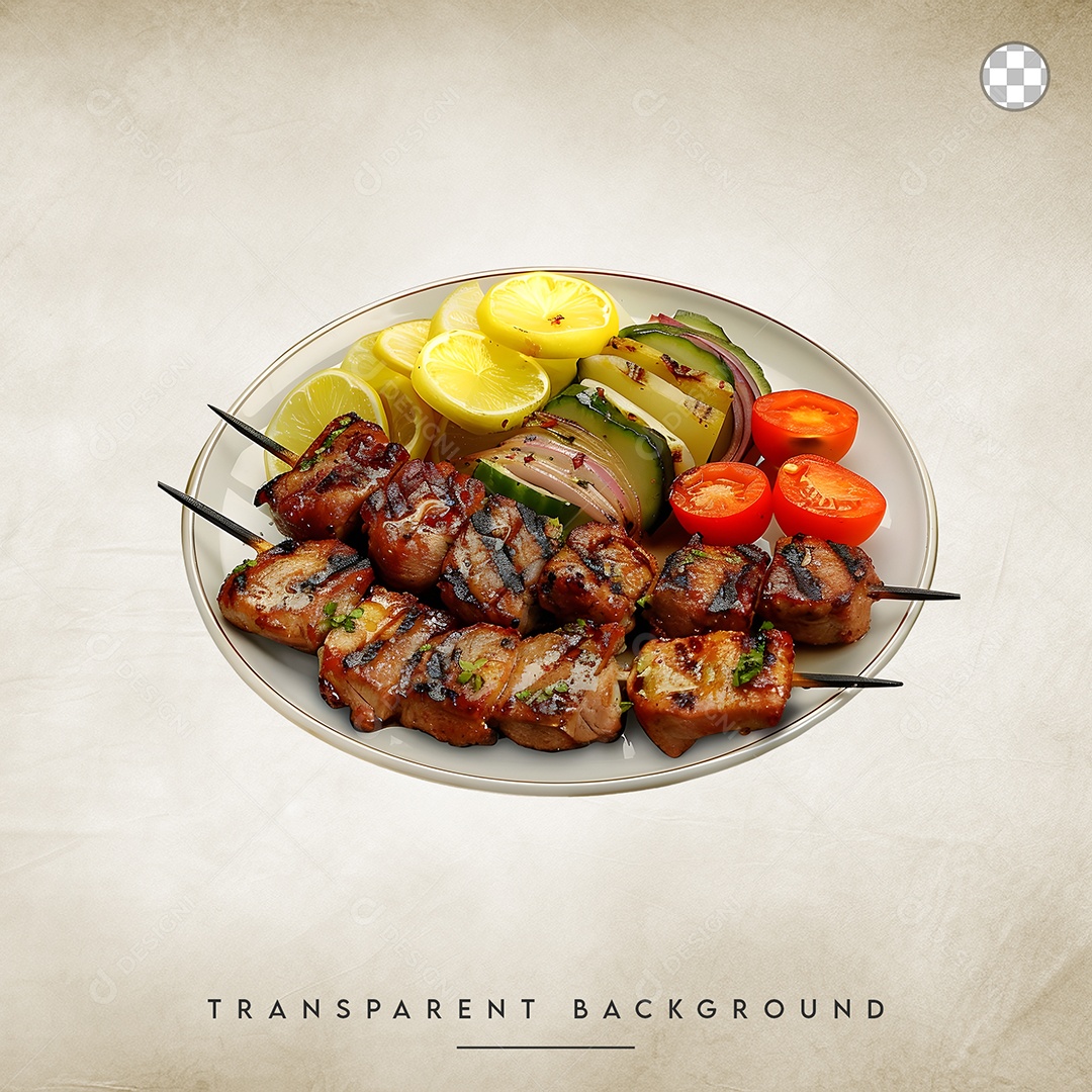 Elemento 3D Prato com Espetinho em um Prato Brancopara Composição PSD