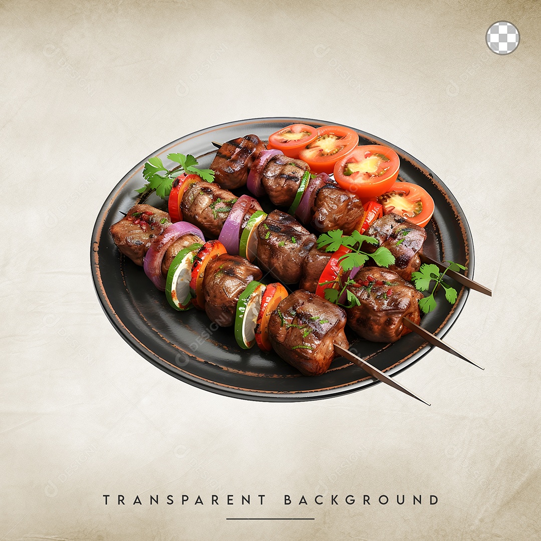 Elemento 3D Prato com Espetinho para Composição PSD